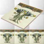 Vintage Art Nouveau Peacocks & Fruit Trees Frieze Tile<br><div class="desc">This is a digitally enhanced print of an antique 1906 peacocks and fruit trees frieze by Mabel Dibble. You can customize the background colour.</div>