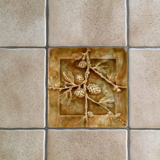 Vintage Art Nouveau Pine Cones Reproduction Tile