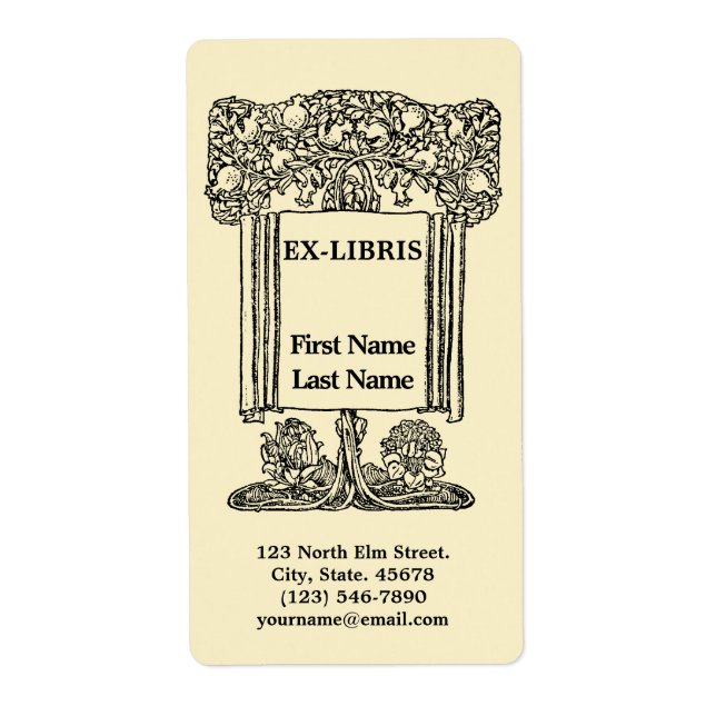 Vintage Art Nouveau Pomegranate Ex-Libris Template (Front)