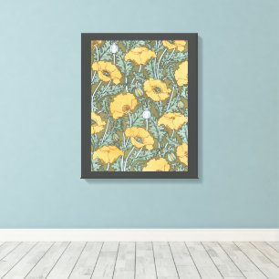 Vintage Art Nouveau, Poppy Flowers in Garden Canvas Print