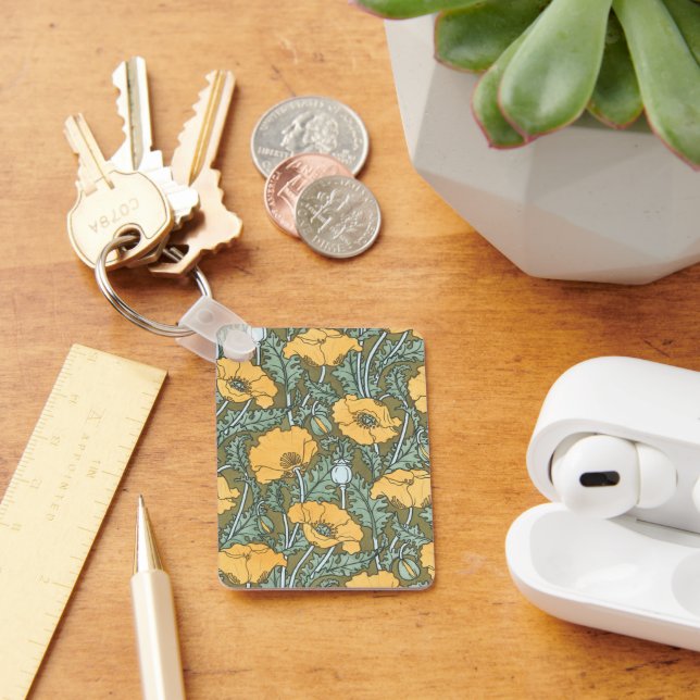 Vintage Art Nouveau, Poppy Flowers in Garden Keychain (Desk)