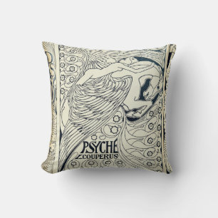 Vintage Art Nouveau Psyche on Winged Horse Pegasus Throw Pillow