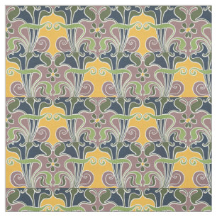 Vintage Art Nouveau Psychedelic Floral Pattern Fabric
