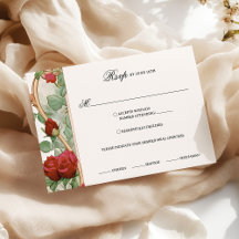 Vintage Art Nouveau Red Rose Wedding Rsvp Card