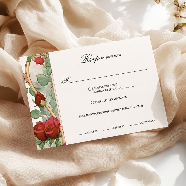 Vintage Art Nouveau Red Rose Wedding Rsvp Card (Creator Uploaded)