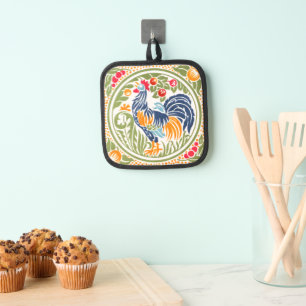 Vintage Art Nouveau Rooster And Fruit Pot Holder