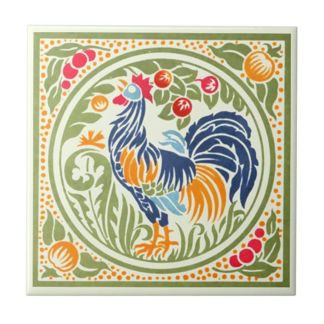 Vintage Art Nouveau Rooster And Fruit Tile (Front)
