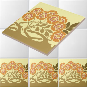 Vintage Art Nouveau Rose Bush Stencil Frieze Tile