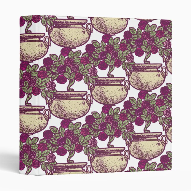 Vintage Art Nouveau rose tree maroon pattern Binder (Front/Spine)