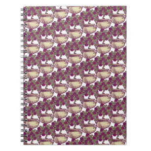 Vintage Art Nouveau rose tree maroon pattern Notebook