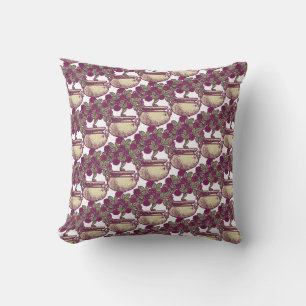 Vintage Art Nouveau rose tree maroon pattern Throw Pillow
