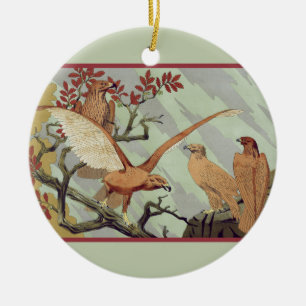 Vintage Art Nouveau Sage Green Eagle Nature Art Ceramic Ornament