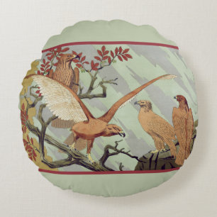 Vintage Art Nouveau Sage Green Eagle Nature Art Round Pillow