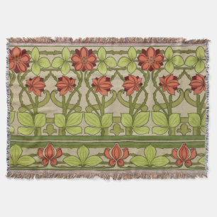 Vintage Art Nouveau Sage Green Floral Pattern Throw Blanket