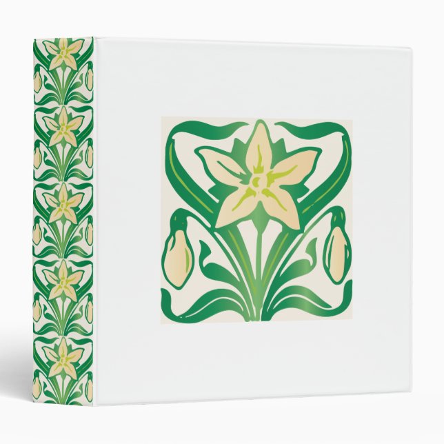 Vintage Art Nouveau snowdrop floral pattern Binder (Front/Spine)