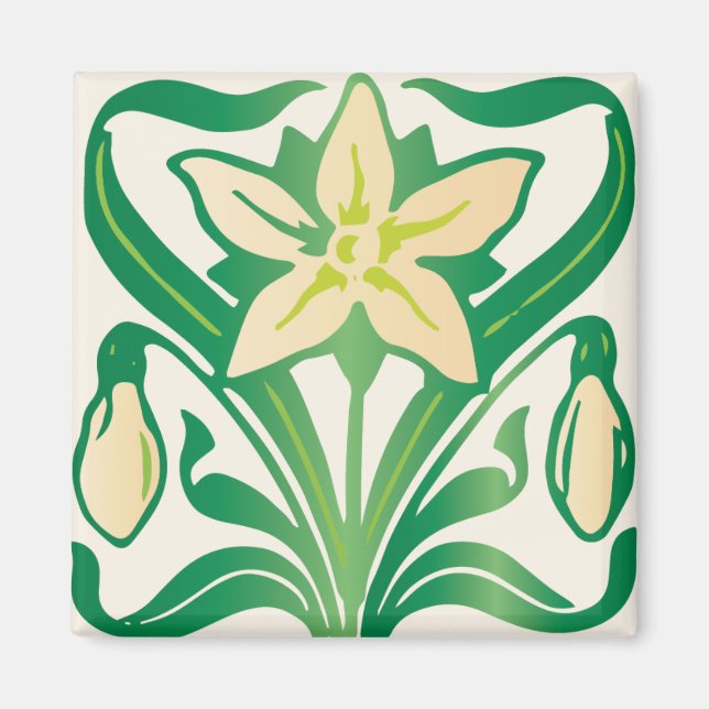Vintage Art Nouveau snowdrop floral pattern Magnet (Front)