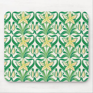 Vintage Art Nouveau snowdrop floral pattern Mouse Pad