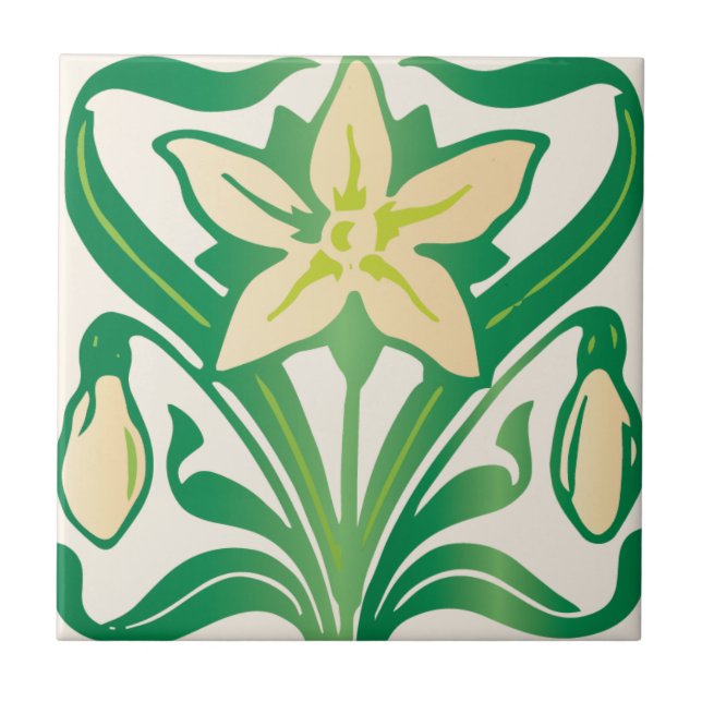 Vintage Art Nouveau snowdrop floral pattern Tile (Front)