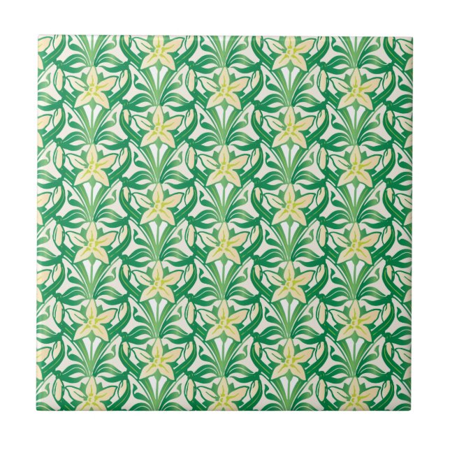 Vintage Art Nouveau snowdrop floral pattern Tile (Front)