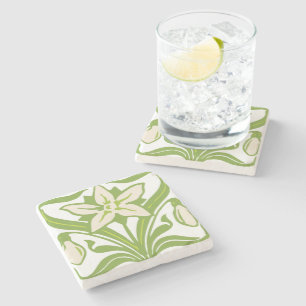 Vintage Art Nouveau snowdrop floral wallpaper Stone Coaster