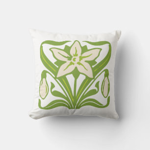 Vintage Art Nouveau snowdrop floral wallpaper Throw Pillow