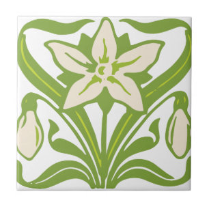 Vintage Art Nouveau snowdrop floral wallpaper Tile