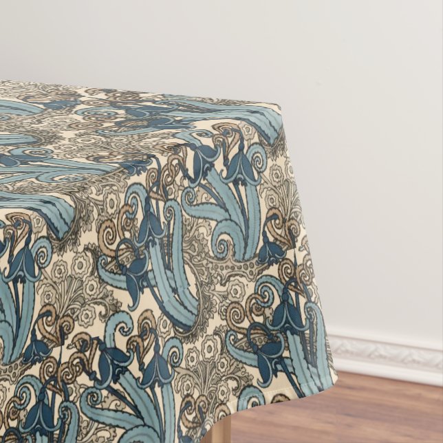 Vintage Art Nouveau Snowdrop Flower Pattern Tablecloth (In Situ)