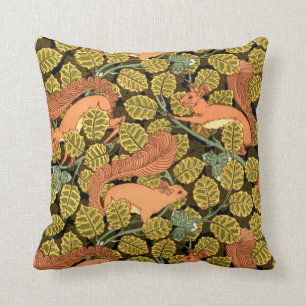 Vintage Art Nouveau Squirrels In Trees Pattern Throw Pillow
