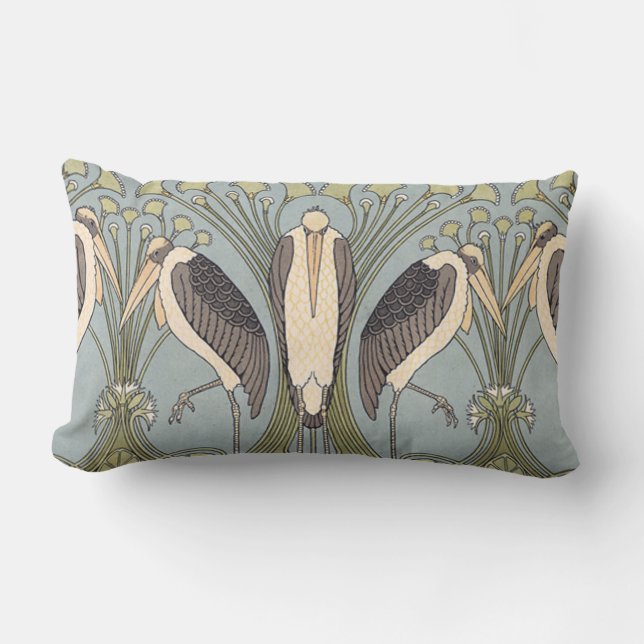 Vintage Art Nouveau Storks Outdoor Pillow (Front)