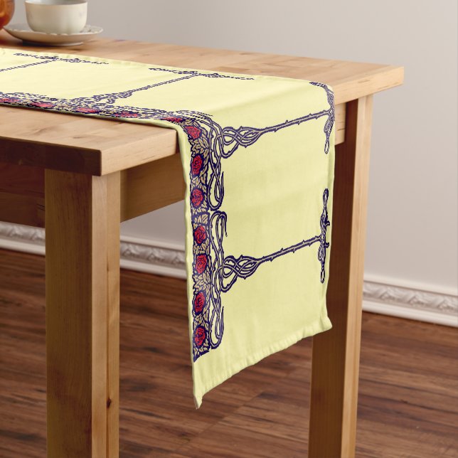 Vintage Art Nouveau Style Rose Bush Frieze Short Table Runner (In Situ)