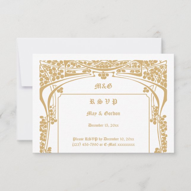 Vintage Art Nouveau Style Wedding RSVP Card (Front)