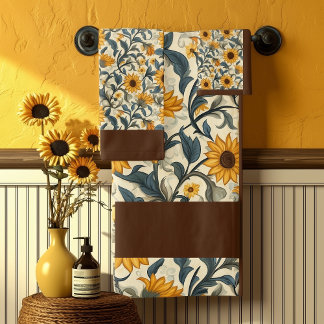 Vintage Art Nouveau Sunflower Pattern Bath Towel Set