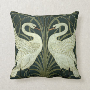 Vintage Art Nouveau Swan, Rush, Iris by W. Crane Throw Pillow