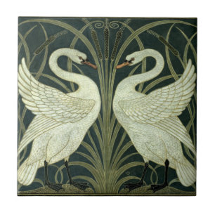 Vintage Art Nouveau Swan, Rush, Iris by W. Crane Tile