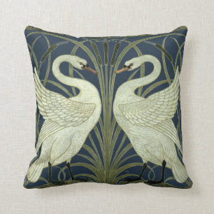 Vintage Art Nouveau Swans by Walter Crane Throw Pillow