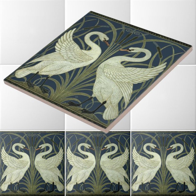 Vintage Art Nouveau Swans by Walter Crane Tile (Creator Uploaded)