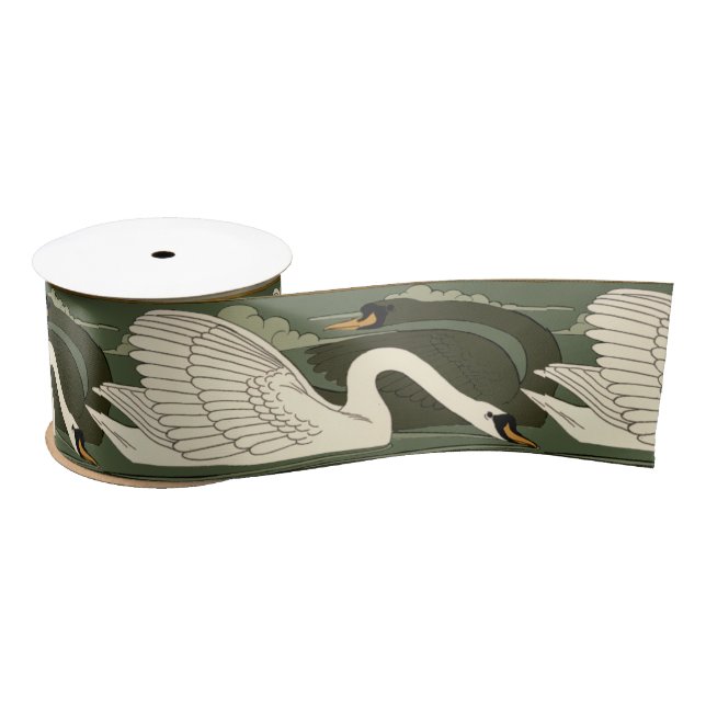 Vintage Art Nouveau Swans Frieze Satin Ribbon (Spool)