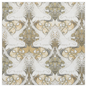 Vintage Art Nouveau Swans & Irises Pattern Fabric