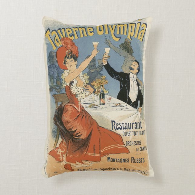 Vintage Art Nouveau, Taverne Olympia Restaurant Accent Pillow (Front(Vertical))