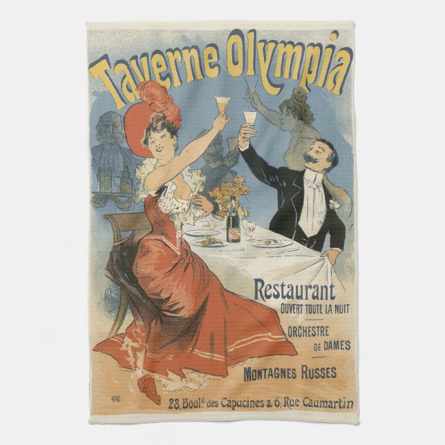 Vintage Art Nouveau, Taverne Olympia Restaurant Kitchen Towel (Vertical)