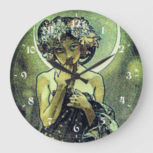 Vintage Art Nouveau The Moon by Mucha Large Clock