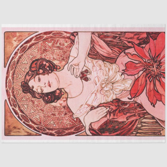 Vintage Art Nouveau The Ruby by Alphonse Mucha  Tissue Paper (Front)