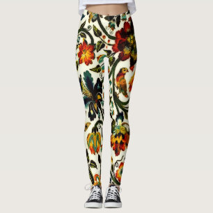 Vintage Art Nouveau Thistles Cicadas Pattern Leggings