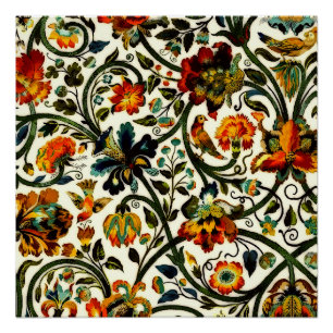 Vintage Art Nouveau Thistles Cicadas Pattern Poster