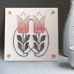 Vintage Art Nouveau Tulips & Hearts Gibbons Tile
