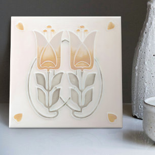 Vintage Art Nouveau Tulips & Hearts Gibbons Tile