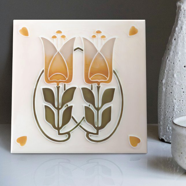 Vintage Art Nouveau Tulips & Hearts Gibbons Tile (Creator Uploaded)