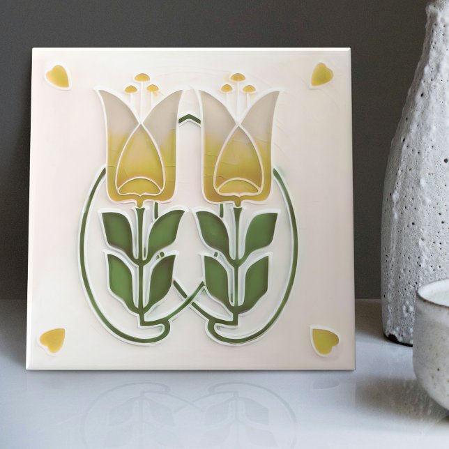 Vintage Art Nouveau Tulips & Hearts Gibbons Tile (Creator Uploaded)