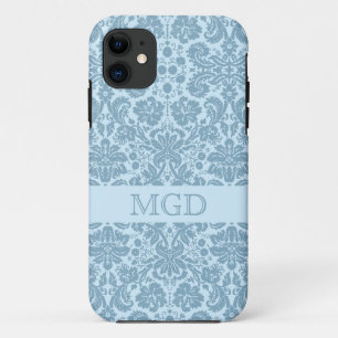 Vintage art nouveau turquoise floral monogram iPhone 11 case