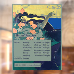 Vintage Art Nouveau Vape Shop Hours Template Window Cling